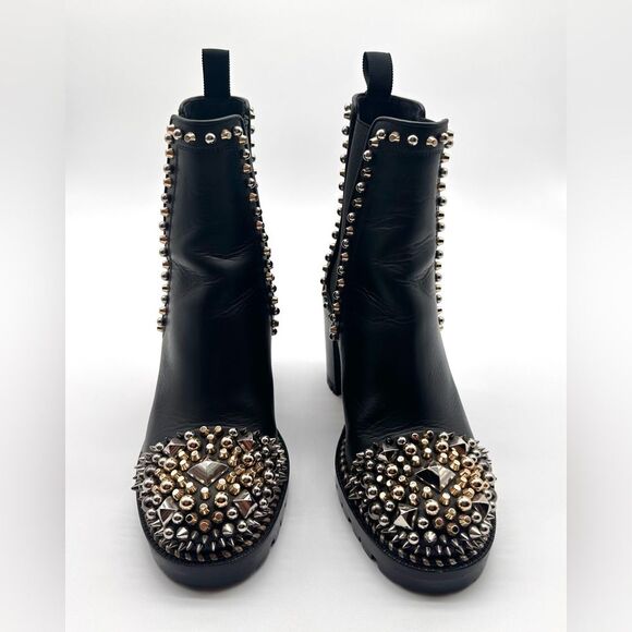 Christian Louboutin Chasse A Clou 70 Black Leather Studded  Ankle Boots EU37 US7 - Picture 2 of 14